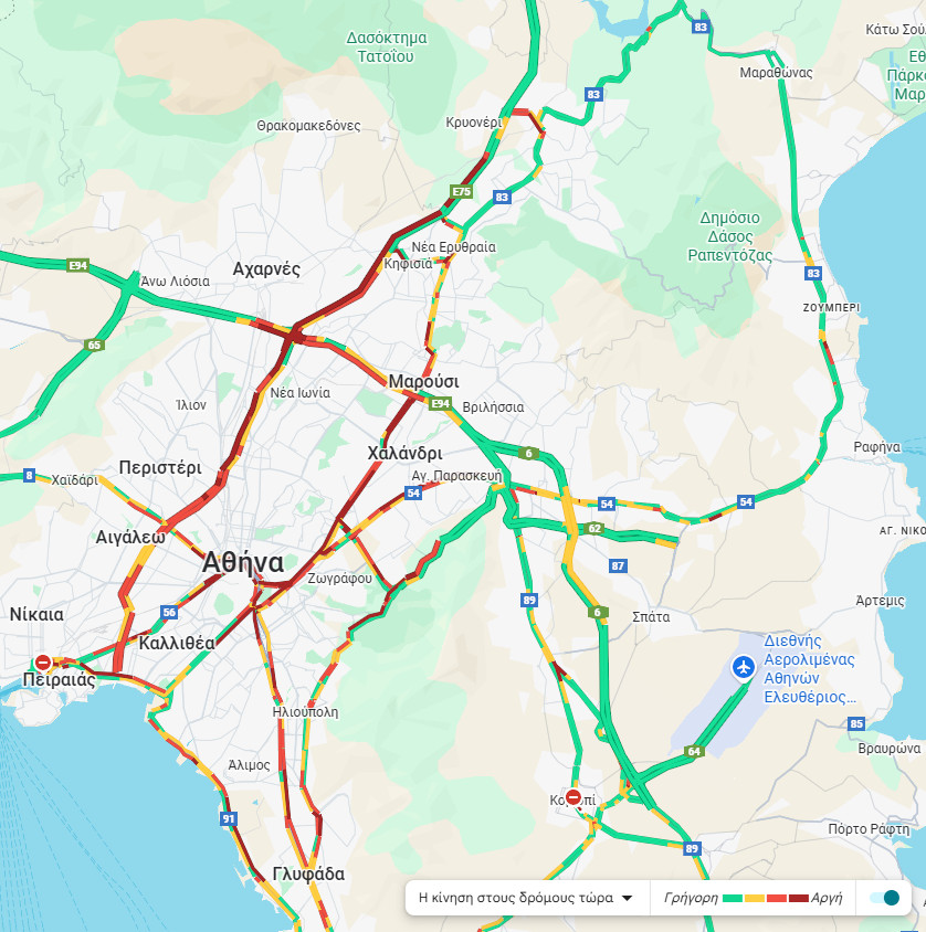 Κίνηση: Στο κόκκινο ο Κηφισός και όλο το κέντρο της Αθήνας – Πού αλλού υπάρχουν προβλήματα